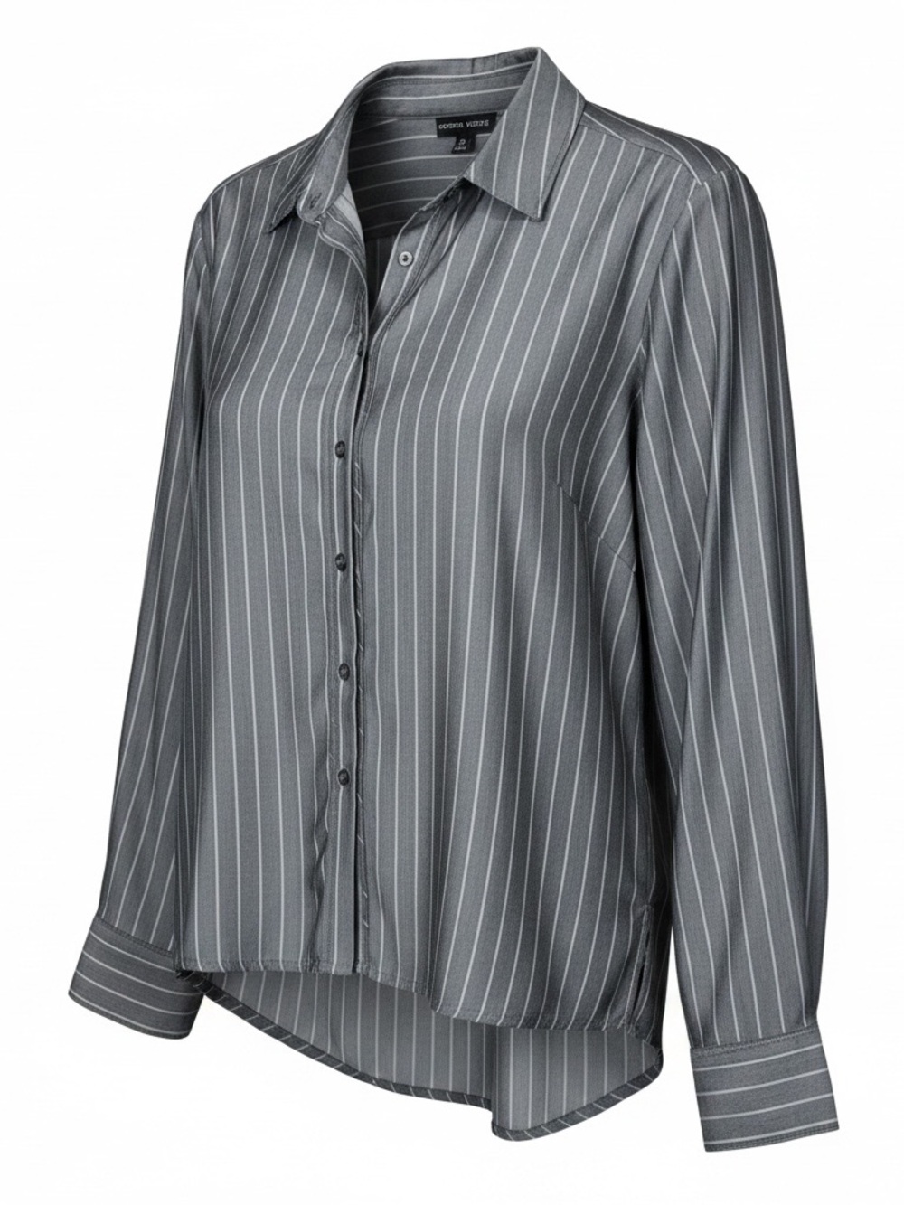 Striped Gray Button-Down Shirt with Contrast Pinstripes